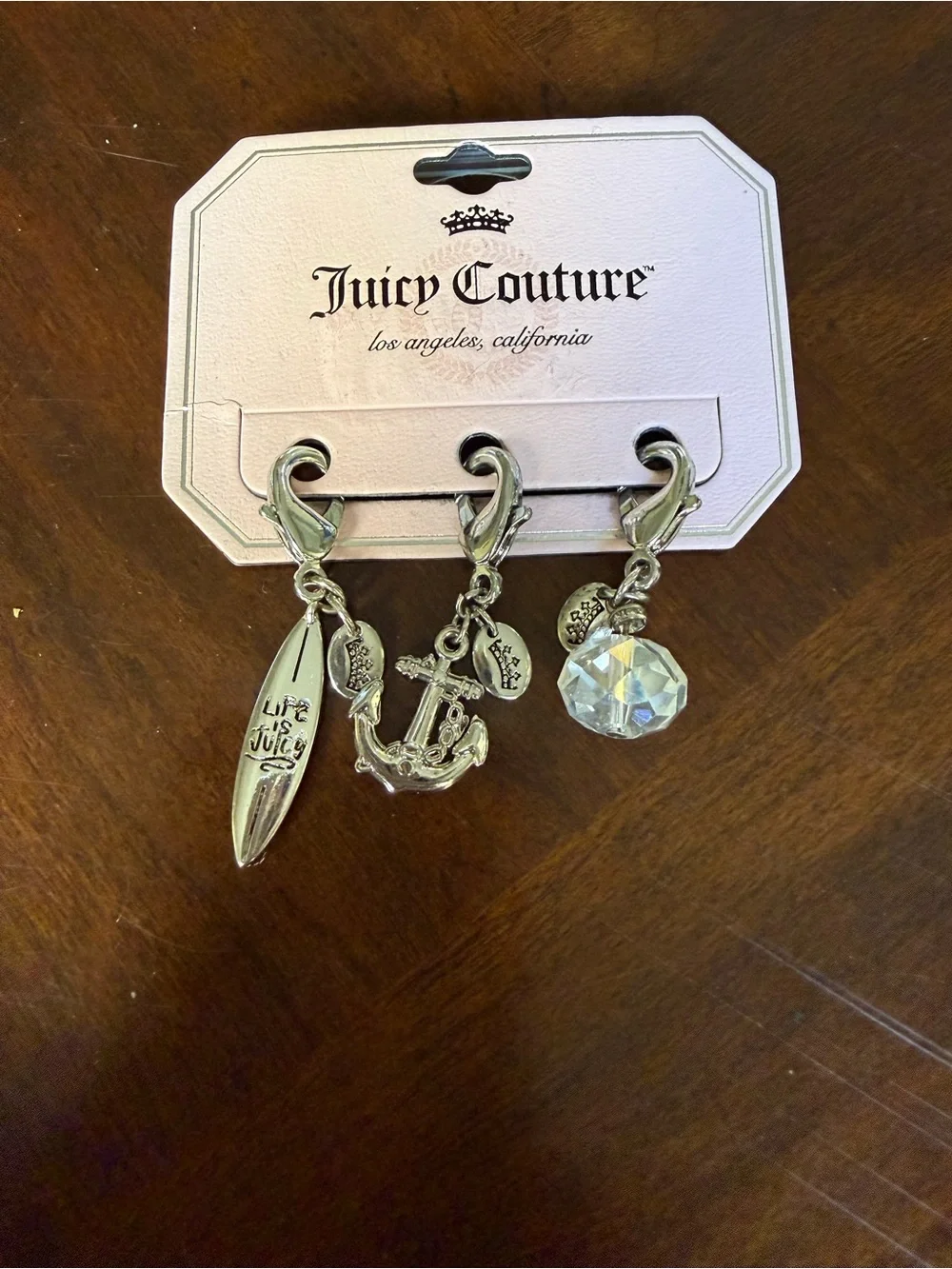 Juicy Couture Silver Charm Set with Anchor, Surfboard & Crystal